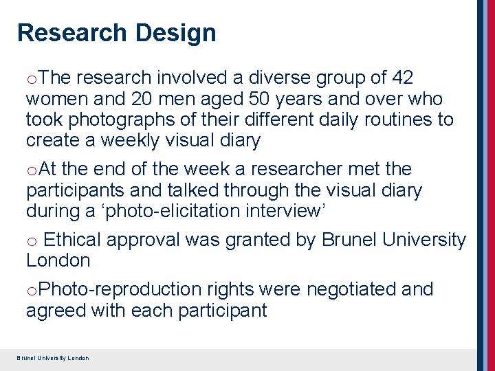 Research Design o. The research involved a diverse group of 42 women and 20 Research Design o. The research involved a diverse group of 42 women and 20