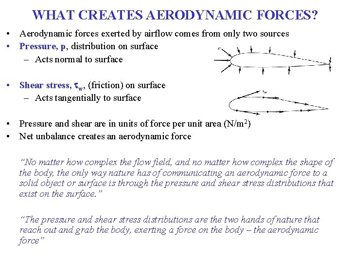WHAT CREATES AERODYNAMIC FORCES? • Aerodynamic forces exerted by airflow comes from only two