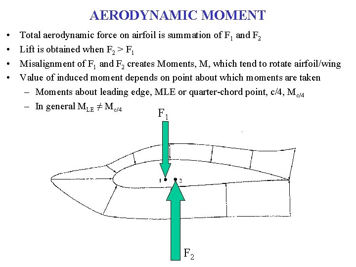 AERODYNAMIC MOMENT • • Total aerodynamic force on airfoil is summation of F 1