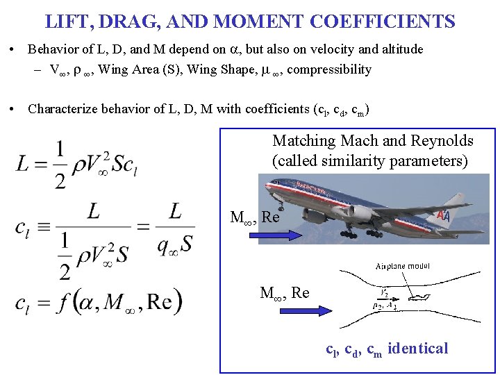 LIFT, DRAG, AND MOMENT COEFFICIENTS • Behavior of L, D, and M depend on