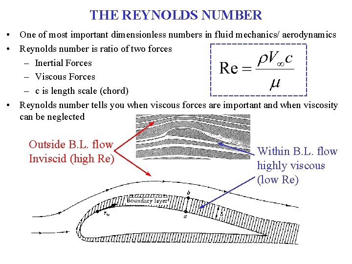 THE REYNOLDS NUMBER • One of most important dimensionless numbers in fluid mechanics/ aerodynamics