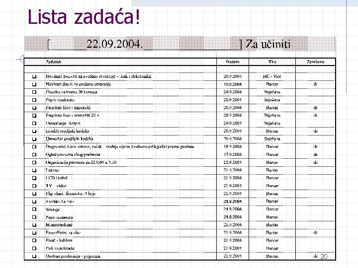 Lista zadaća! 20 