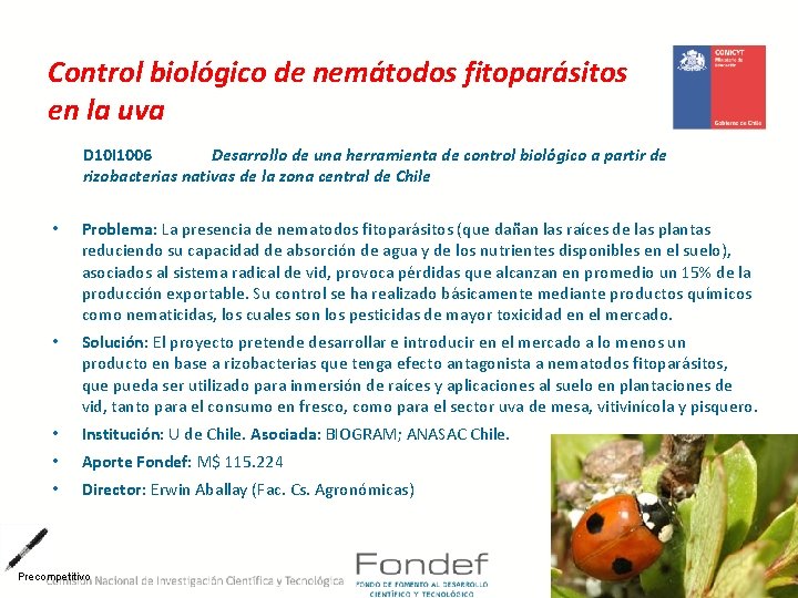 Control biológico de nemátodos fitoparásitos en la uva D 10 I 1006 Desarrollo de