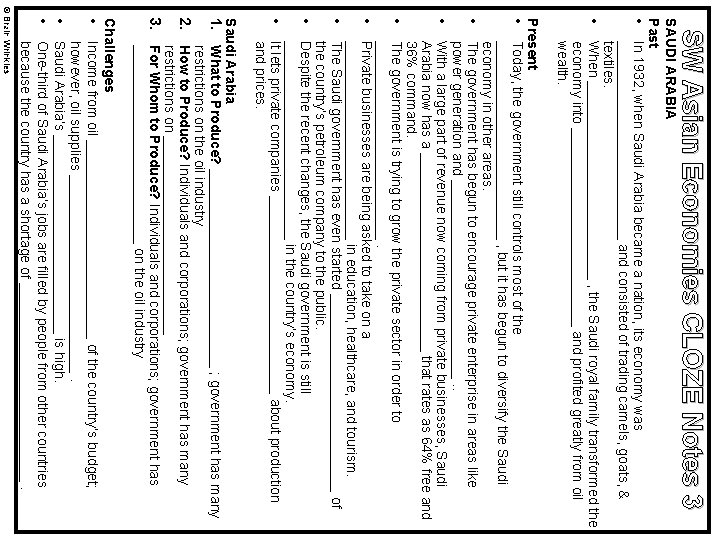 SW Asian Economies CLOZE Notes 3 SAUDI ARABIA Past • In 1932, when Saudi