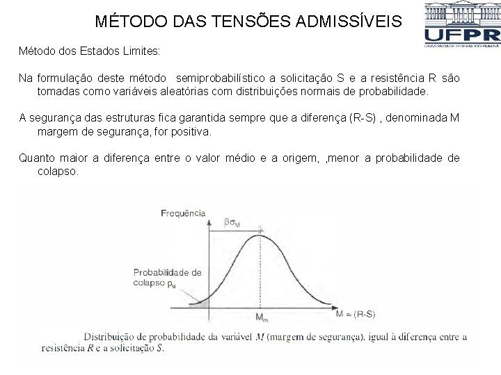 MÉTODO DAS TENSÕES ADMISSÍVEIS Método dos Estados Limites: Na formulação deste método semiprobabilístico a MÉTODO DAS TENSÕES ADMISSÍVEIS Método dos Estados Limites: Na formulação deste método semiprobabilístico a