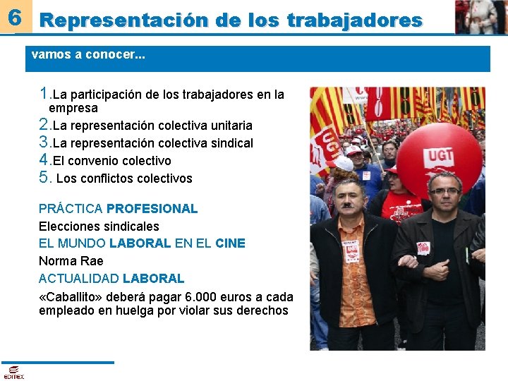 6 Representación de los trabajadores vamos a conocer. . . 1. La participación de