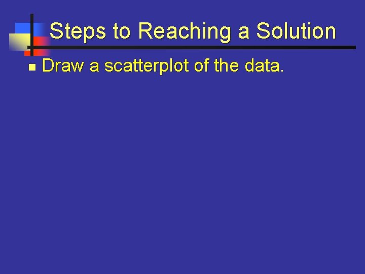 Steps to Reaching a Solution n Draw a scatterplot of the data. 