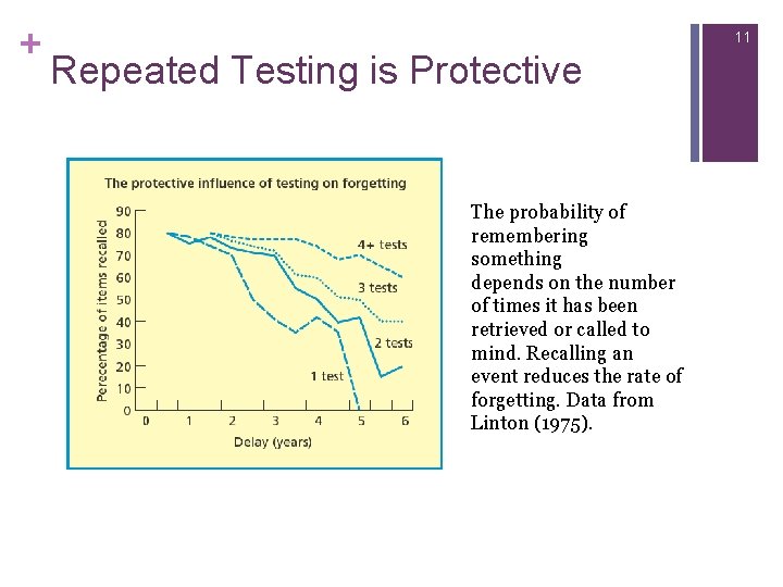 + 11 Repeated Testing is Protective The probability of remembering something depends on the