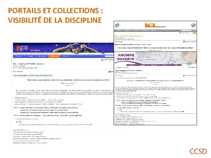 PORTAILS ET COLLECTIONS : VISIBILITÉ DE LA DISCIPLINE 