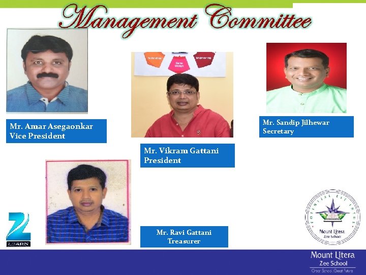 Mr. Sandip Jilhewar Secretary Mr. Amar Asegaonkar Vice President Mr. Vikram Gattani President Mr. Mr. Sandip Jilhewar Secretary Mr. Amar Asegaonkar Vice President Mr. Vikram Gattani President Mr.