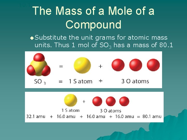 10. 1 The Mass of a Mole of a Compound u Substitute the unit