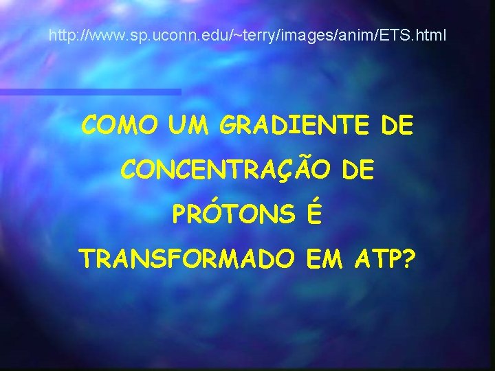 http: //www. sp. uconn. edu/~terry/images/anim/ETS. html COMO UM GRADIENTE DE CONCENTRAÇÃO DE PRÓTONS É