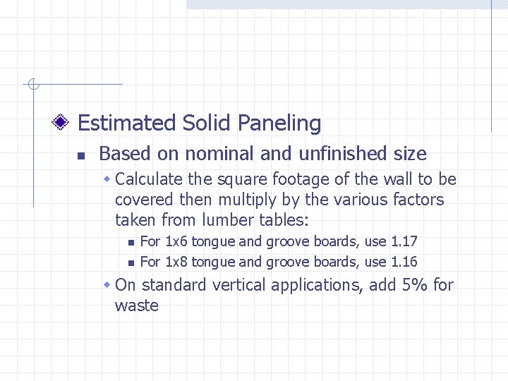 Estimated Solid Paneling n Based on nominal and unfinished size w Calculate the square