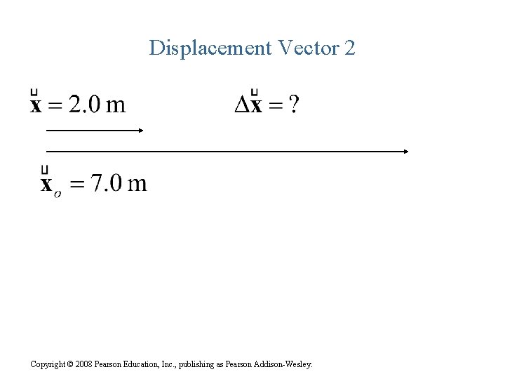 Displacement Vector 2 Copyright © 2008 Pearson Education, Inc. , publishing as Pearson Addison-Wesley.