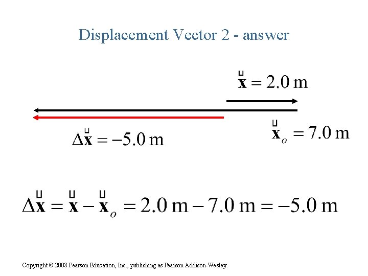 Displacement Vector 2 - answer Copyright © 2008 Pearson Education, Inc. , publishing as