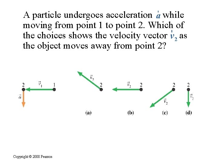 A particle undergoes acceleration while moving from point 1 to point 2. Which of