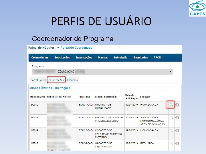 PERFIS DE USUÁRIO Coordenador de Programa 