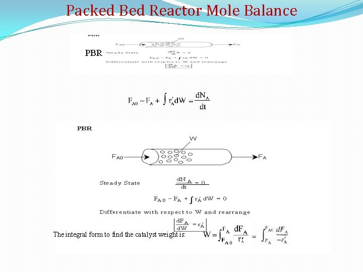 Packed Bed Reactor Mole Balance PBR The integral form to find the catalyst weight