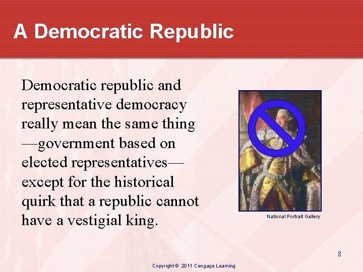 A Democratic Republic Democratic republic and representative democracy really mean the same thing —government