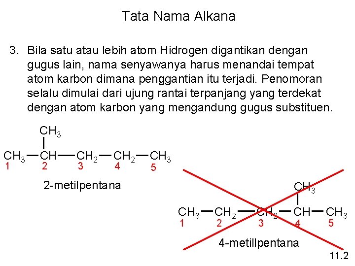 Tata Nama Alkana 3. Bila satu atau lebih atom Hidrogen digantikan dengan gugus lain,