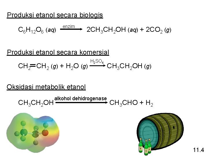 Produksi etanol secara biologis C 6 H 12 O 6 (aq) enzim 2 CH