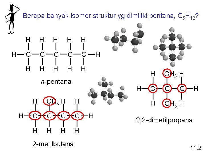 Berapa banyak isomer struktur yg dimiliki pentana, C 5 H 12? H H H