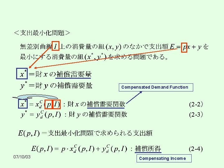 Compensated Demand Function 07/10/03 Compensating Income 