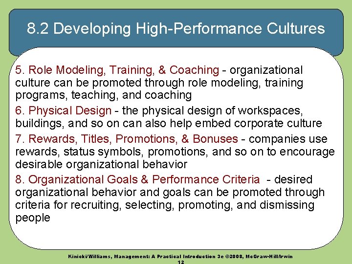 8. 2 Developing High-Performance Cultures 5. Role Modeling, Training, & Coaching - organizational culture