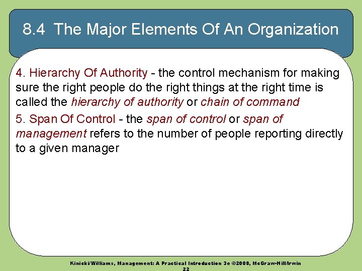 8. 4 The Major Elements Of An Organization 4. Hierarchy Of Authority - the