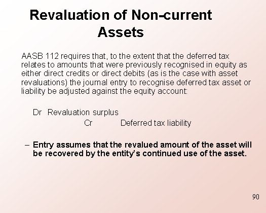 Revaluation of Non-current Assets AASB 112 requires that, to the extent that the deferred