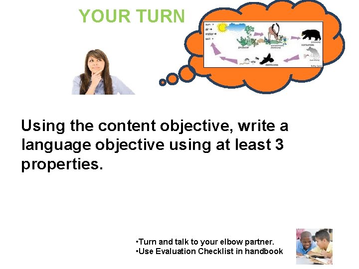 YOUR TURN Using the content objective, write a language objective using at least 3