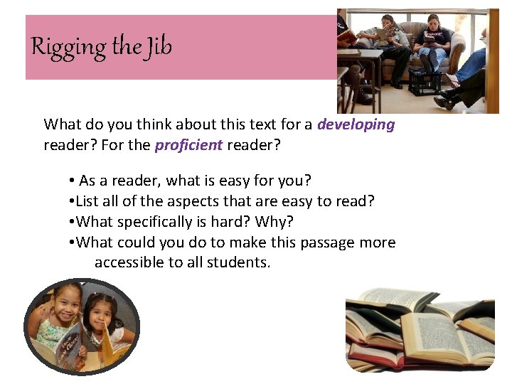 Rigging the Jib What do you think about this text for a developing reader?