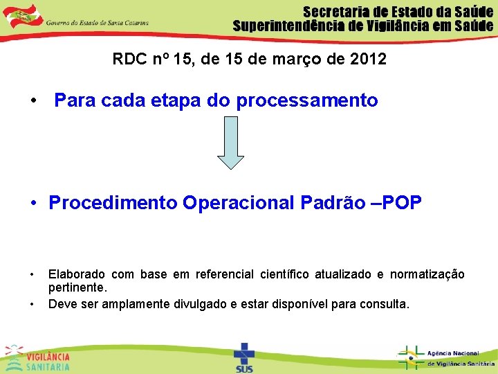 RDC nº 15, de 15 de março de 2012 • Para cada etapa do