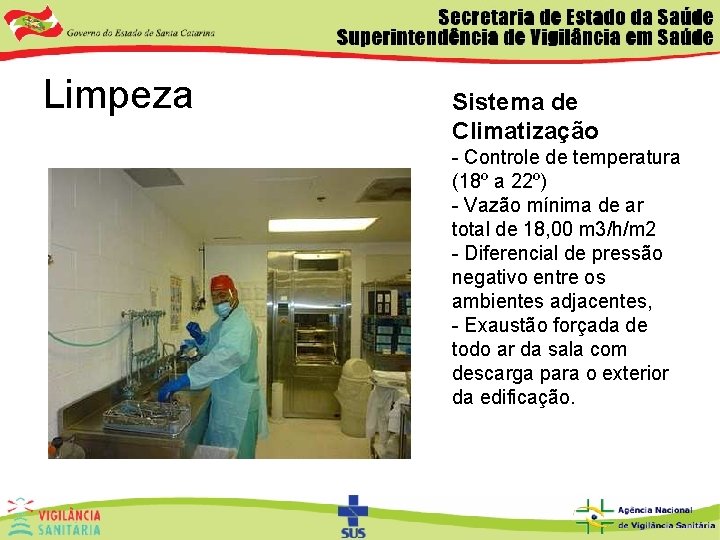 Limpeza Sistema de Climatização - Controle de temperatura (18º a 22º) - Vazão mínima