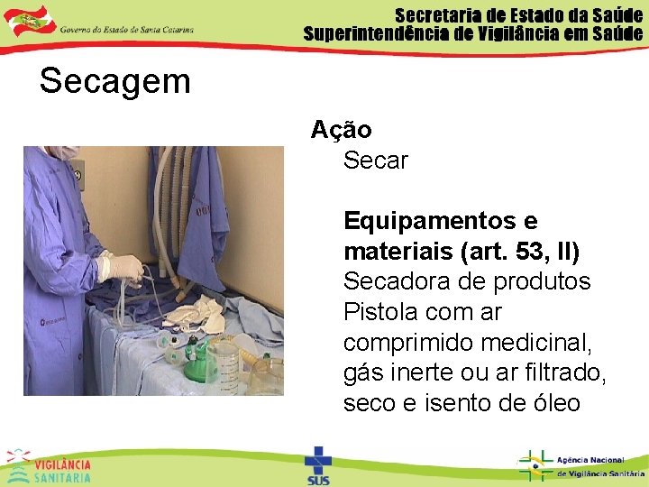 Secagem Ação Secar Equipamentos e materiais (art. 53, II) Secadora de produtos Pistola com