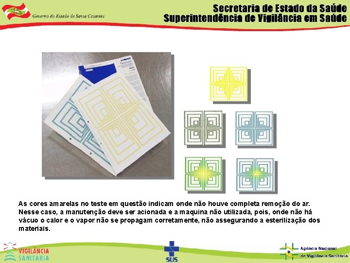 As cores amarelas no teste em questão indicam onde não houve completa remoção do