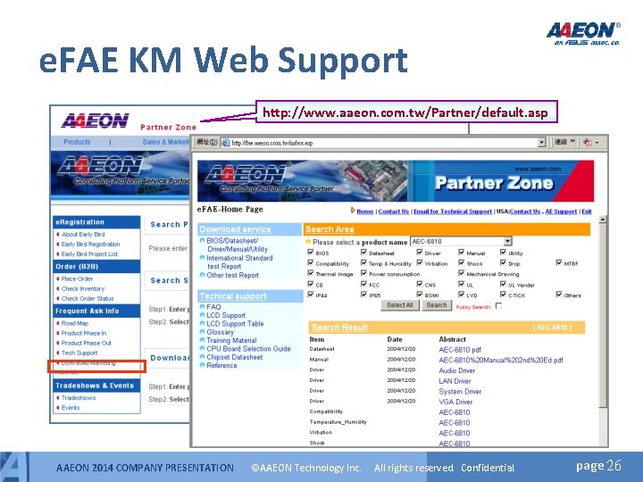 e. FAE KM Web Support http: //www. aaeon. com. tw/Partner/default. asp AAEON 2014 COMPANY e. FAE KM Web Support http: //www. aaeon. com. tw/Partner/default. asp AAEON 2014 COMPANY