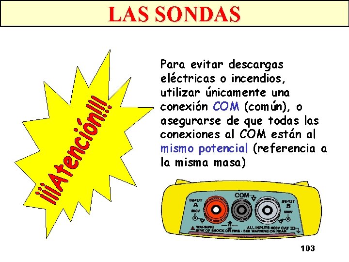 LAS SONDAS Para evitar descargas eléctricas o incendios, utilizar únicamente una conexión COM (común),