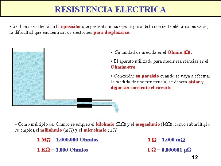 RESISTENCIA ELECTRICA • Se llama resistencia a la oposición que presenta un cuerpo al