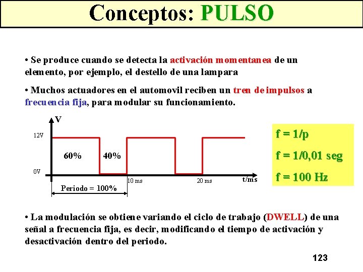 Conceptos: PULSO • Se produce cuando se detecta la activación momentanea de un elemento,