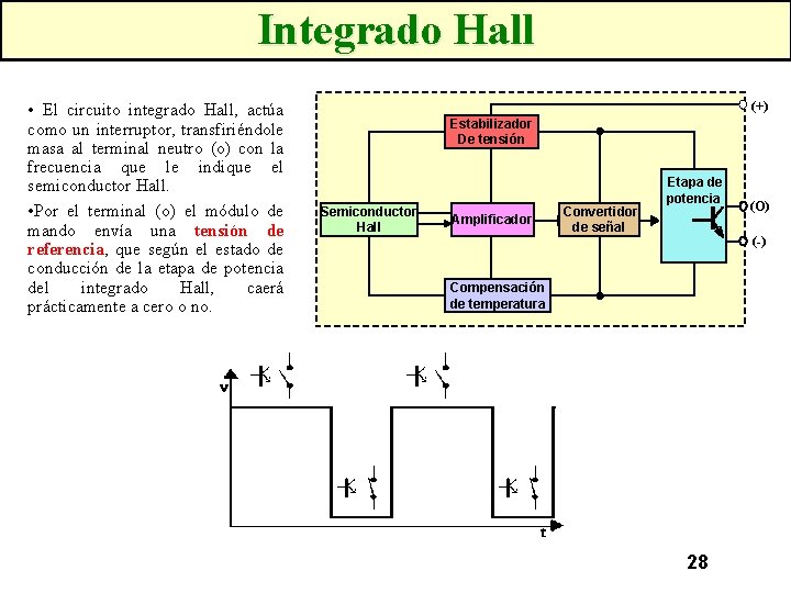 Integrado Hall • El circuito integrado Hall, actúa como un interruptor, transfiriéndole masa al