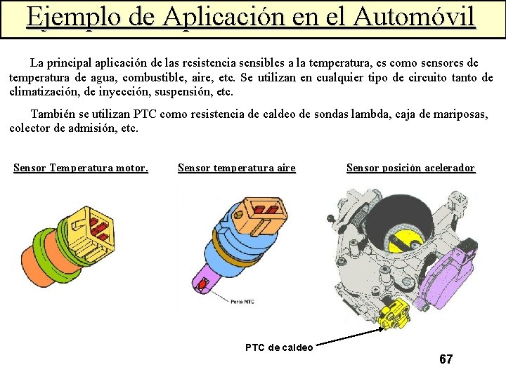 Ejemplo de Aplicación en el Automóvil La principal aplicación de las resistencia sensibles a