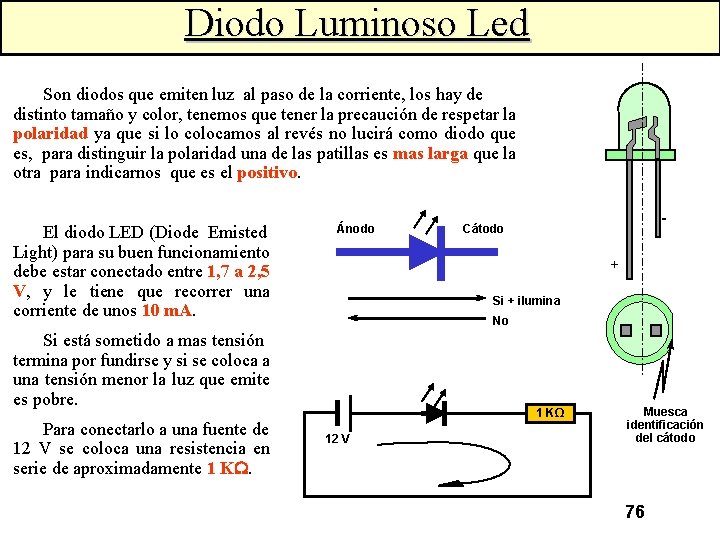 Diodo Luminoso Led Son diodos que emiten luz al paso de la corriente, los