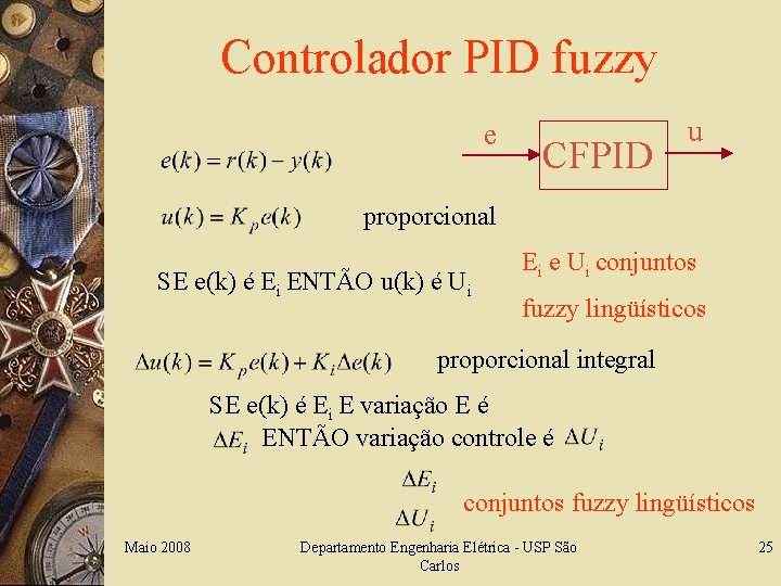 Controlador PID fuzzy e CFPID u proporcional SE e(k) é Ei ENTÃO u(k) é