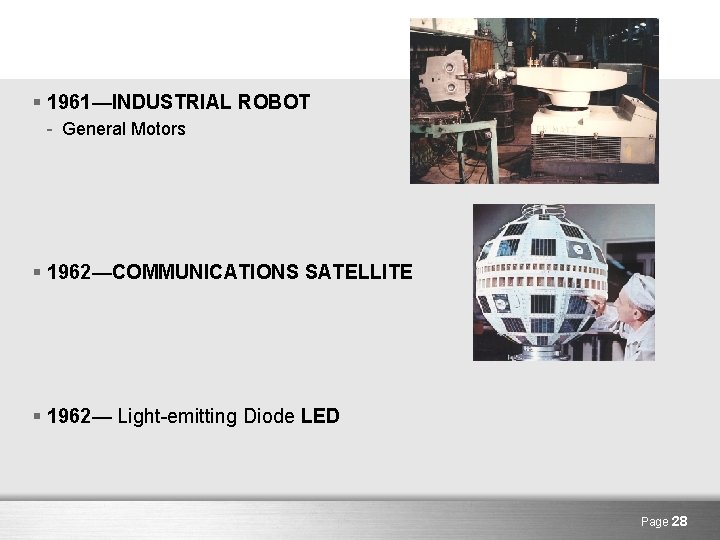 § 1961—INDUSTRIAL ROBOT - General Motors § 1962—COMMUNICATIONS SATELLITE § 1962— Light-emitting Diode LED
