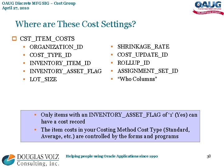 OAUG Discrete MFG SIG – Cost Group April 27, 2010 Where are These Cost