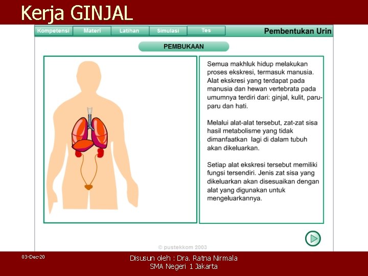 Kerja GINJAL 03 -Dec-20 Disusun oleh : Dra. Ratna Nirmala SMA Negeri 1 Jakarta