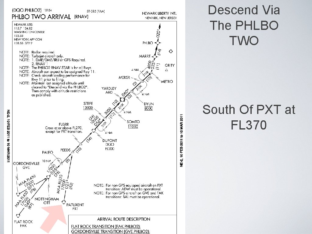 Descend Via The PHLBO TWO South Of PXT at FL 370 Descend Via The PHLBO TWO South Of PXT at FL 370