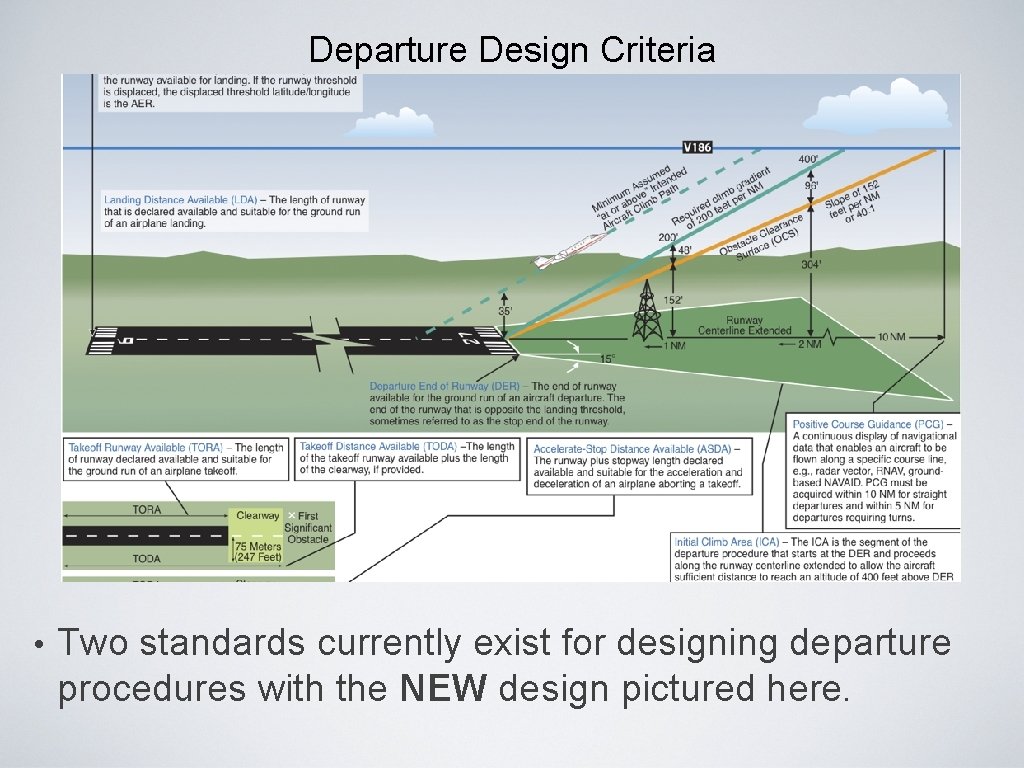 Departure Design Criteria • Two standards currently exist for designing departure procedures with the Departure Design Criteria • Two standards currently exist for designing departure procedures with the