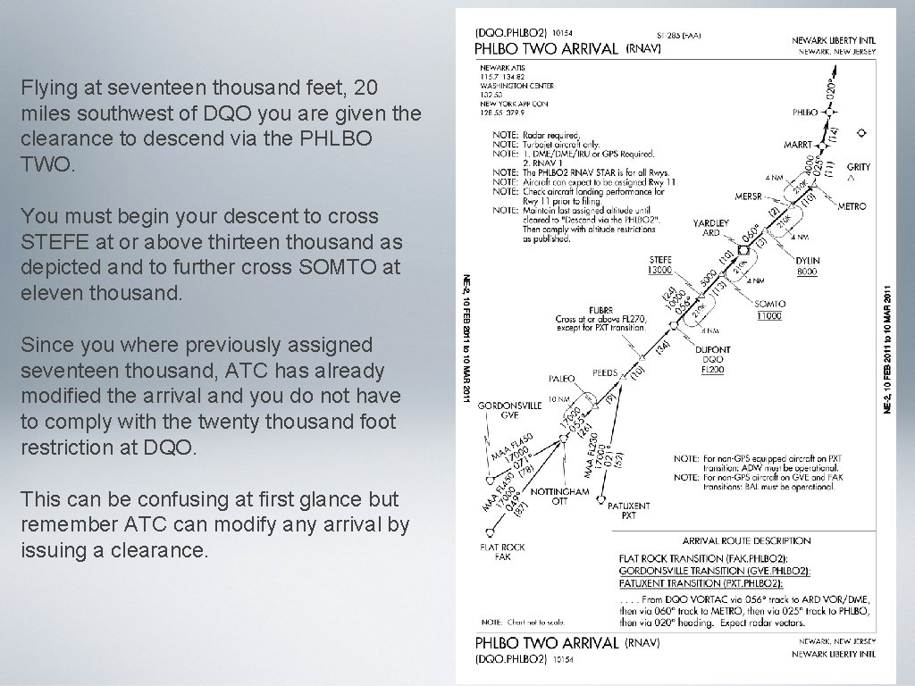 Flying at seventeen thousand feet, 20 miles southwest of DQO you are given the Flying at seventeen thousand feet, 20 miles southwest of DQO you are given the